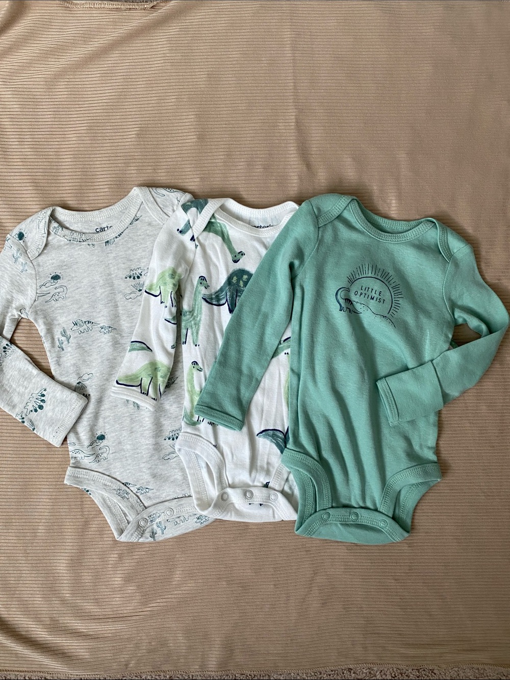 Carter's Kids Long-Sleeve One-Piece Bodysuits - 3-Pack (Green & Gray Prints)